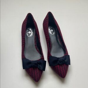 Brooks Brothers Navy and Red Plaid Pointed Toe Ballet Flat Shoes